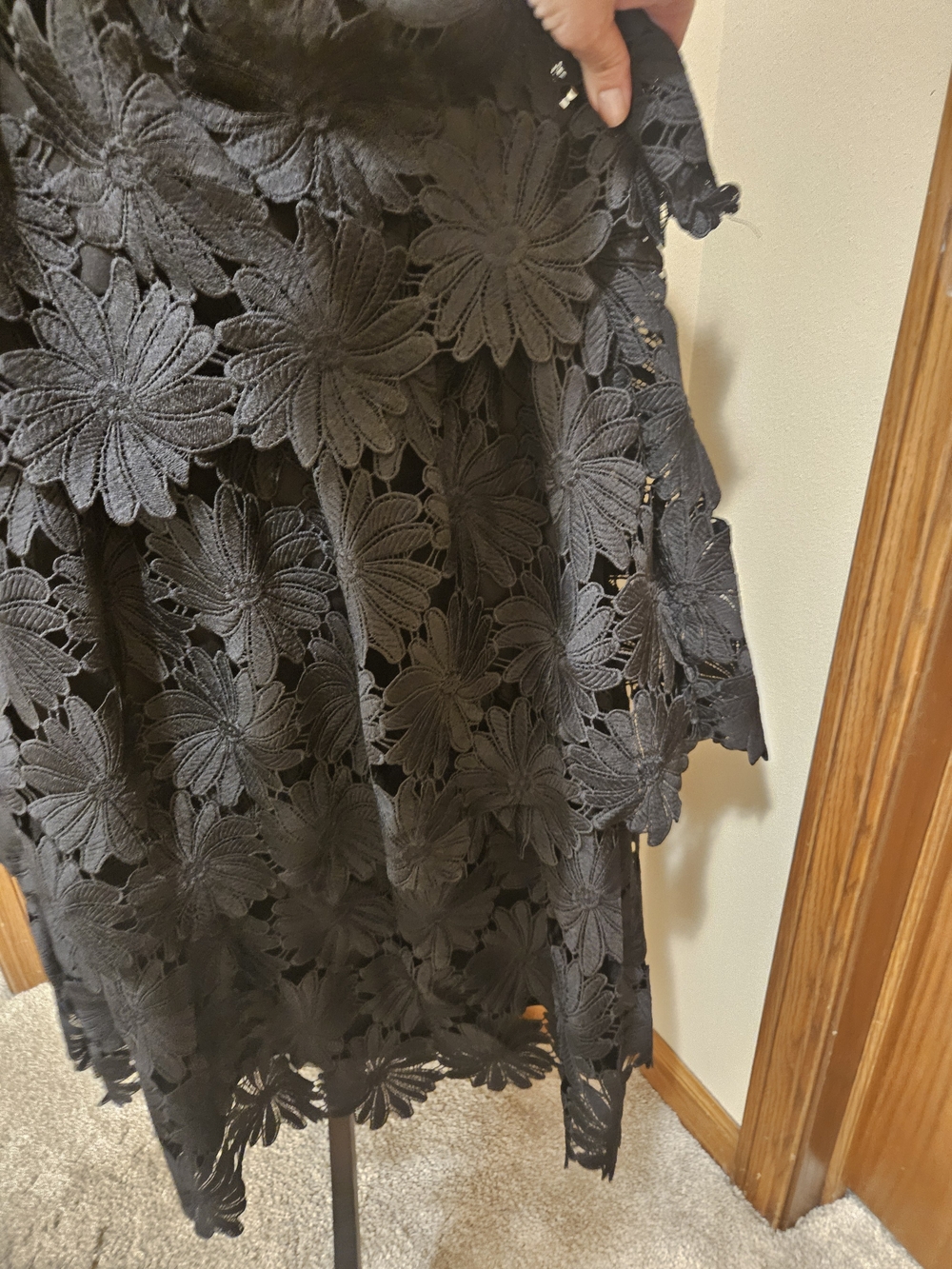 Gothic Like Heavy Black Floral Lace Dress Pearl Waist Trim Tiered Sz.  Large - Picture 9 of 12